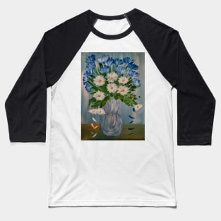 lovely vibrant bouquet of flowers in a silver vase .. Baseball T-Shirt